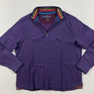 Robert Graham 1 4 Zip Pullover Sweater Mens XL Cotton Purple Waffle Knit